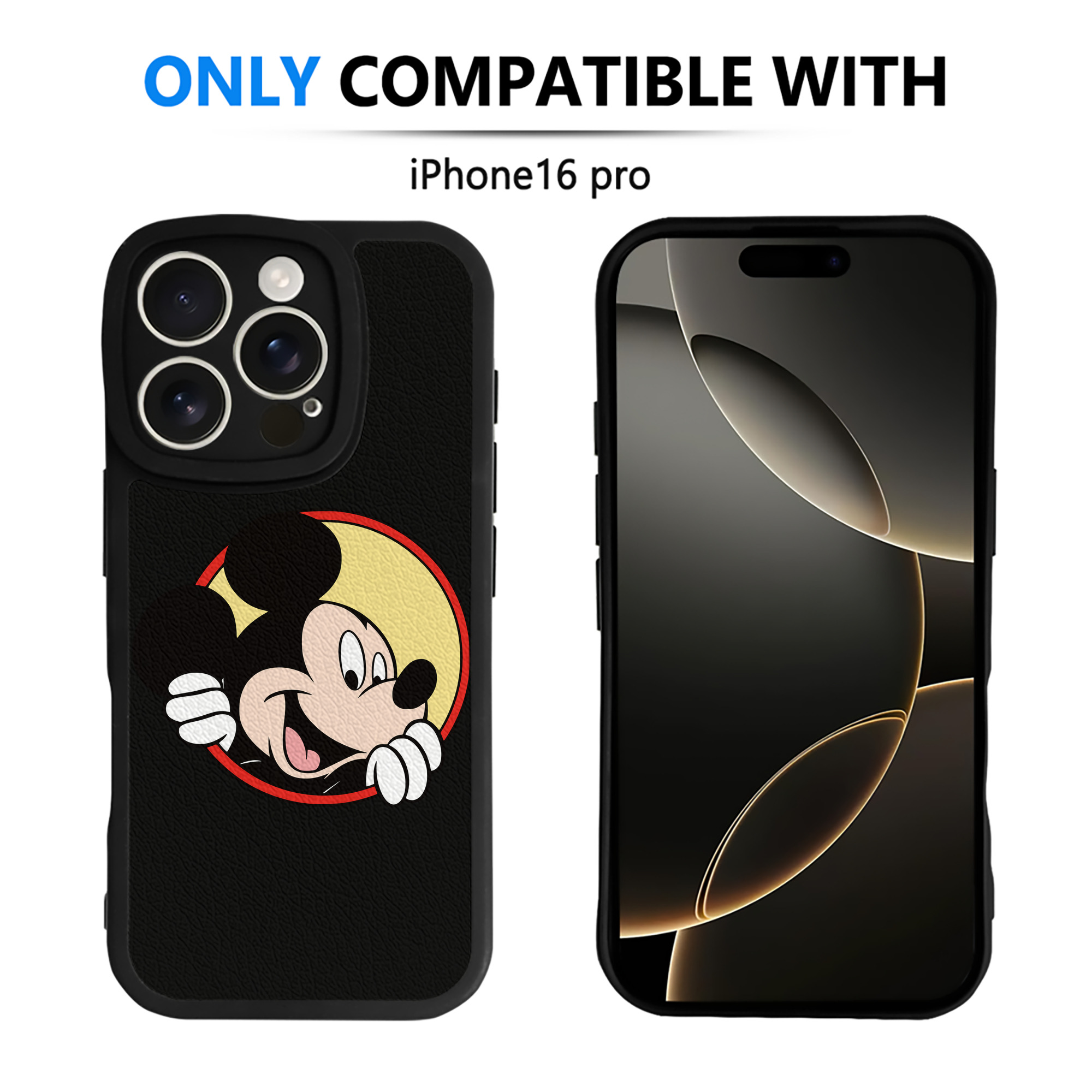 （画像用） ミッキーマウス Mickey Mouse 【iPhone 16シリーズ対応】シリコンスマホケース（レザー調） 材質：シリコン